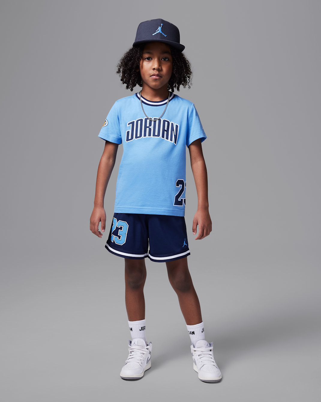 Conjunto de 2 piezas de shorts de malla Playoff para niños talla pequeña Jordan - Azul marino medianoche