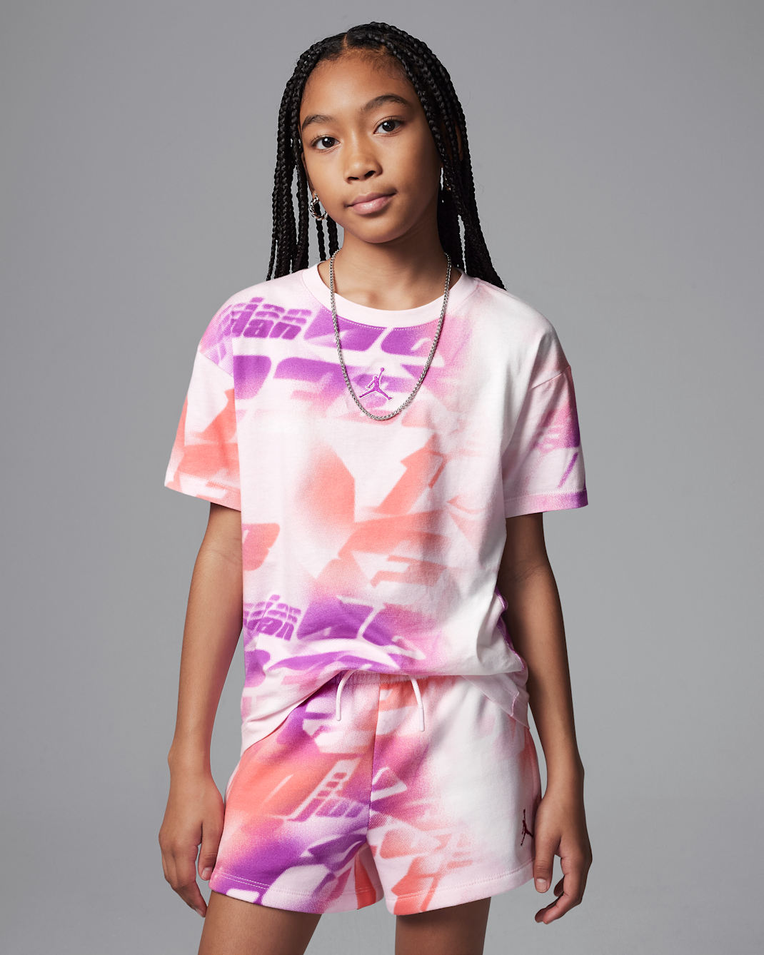 Playera estampada Triple Team para niños talla grande Jordan - Rosa ártico
