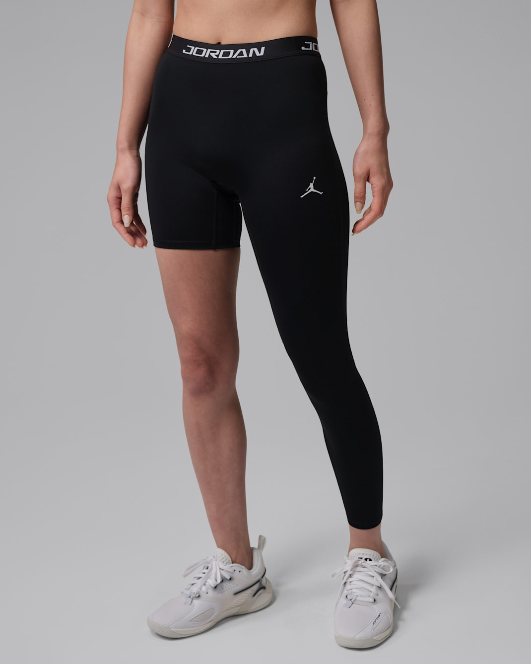 조던 스포츠 여성 하이라이즈 싱글 레그 농구 레깅스(왼쪽) - 블랙/화이트