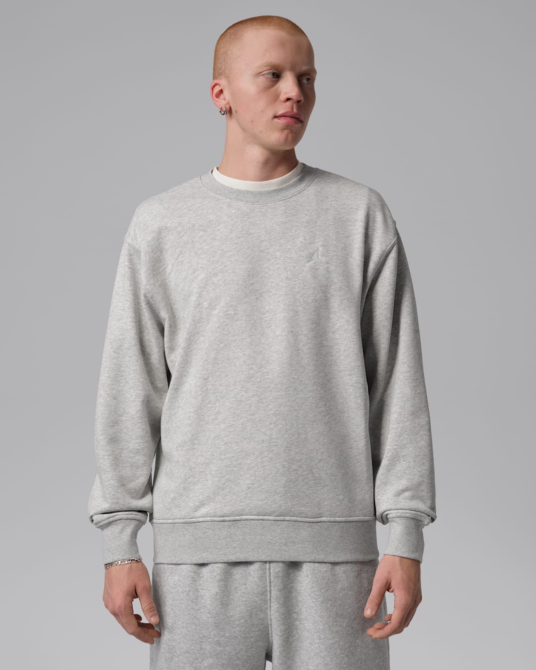 Jordan Brooklyn Fleece Men's Crew-Neck Sweatshirt - Grey Heather/White