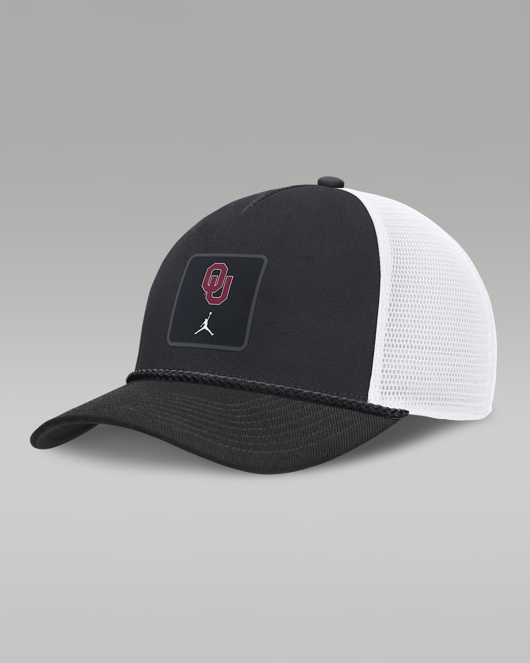 Oklahoma Sideline Gameday Rope Men's Jordan Brand College Trucker Adjustable Hat - Black/White