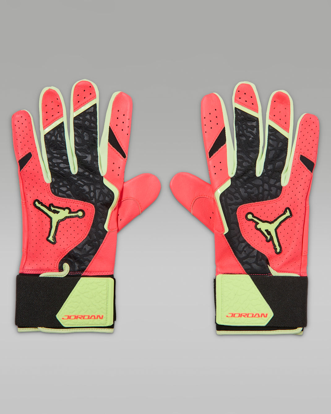 Guantes de bateo de béisbol de puño largo Jordan Legend (1 par) - Negro/Rojo solar/Voltio ligero
