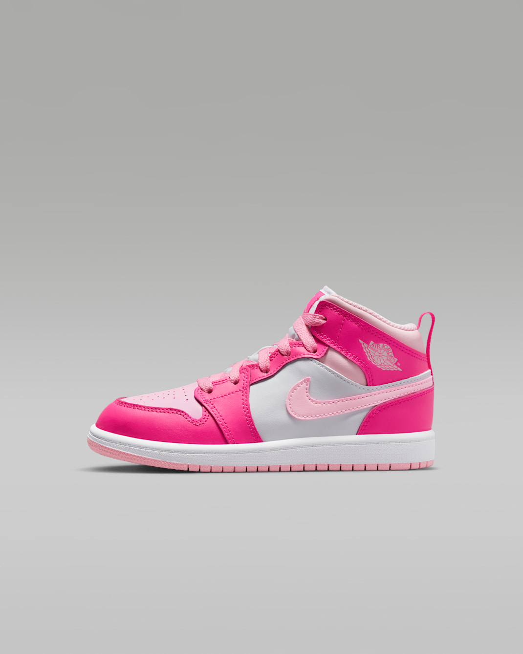 Jordan 1 Mid Younger Kids' Shoes - White/Fierce Pink/Medium Soft Pink