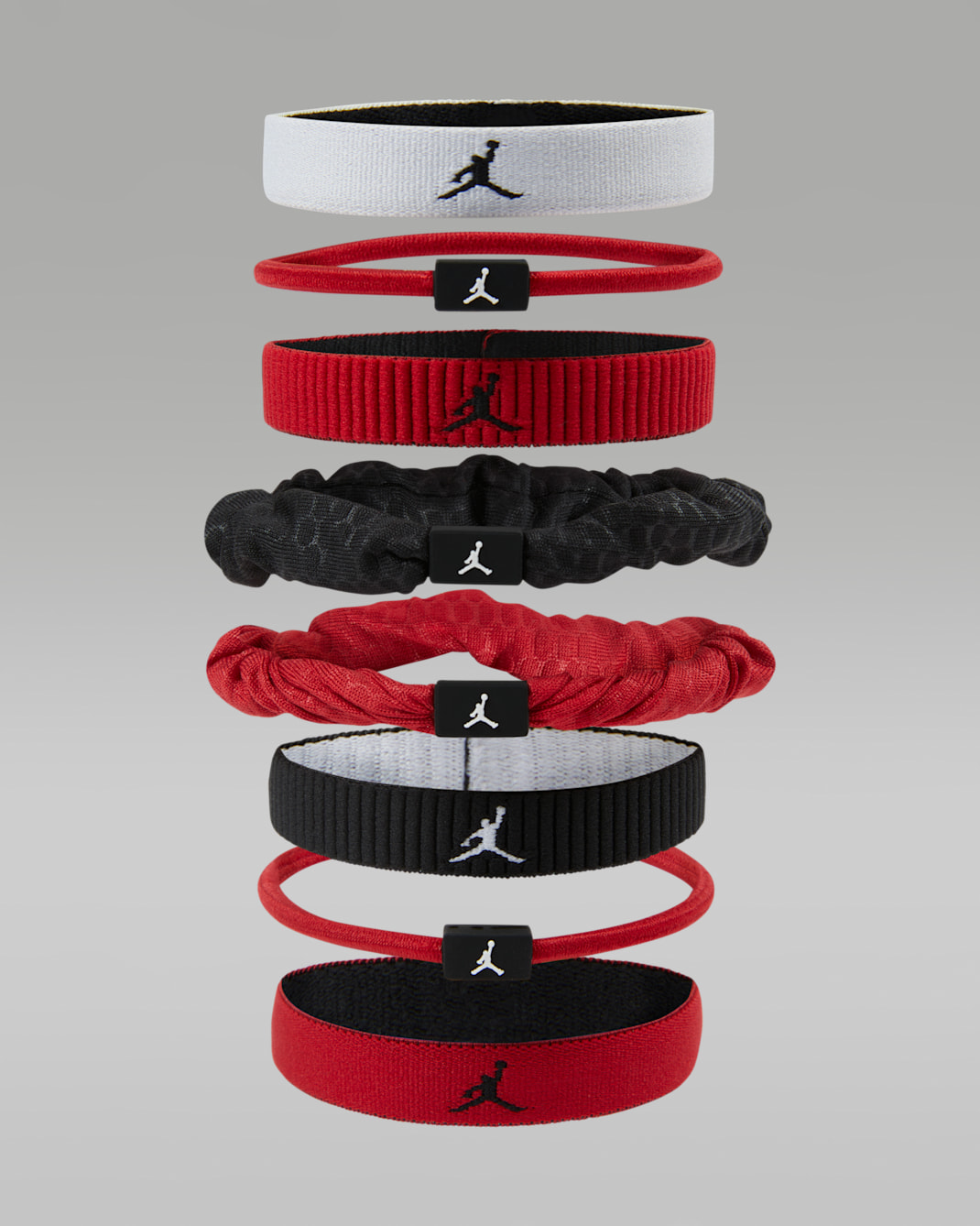 Ligas para el cabello elásticas mixtas (paquete de 8) Jordan Sport - Blanco/Rojo gimnasio/Negro