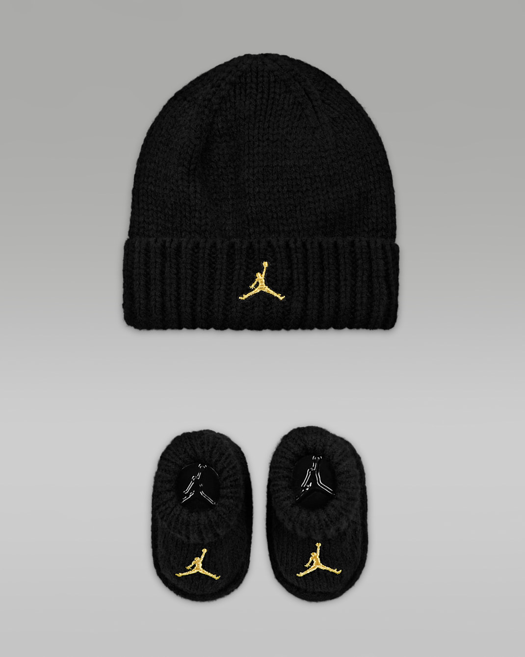 Conjunto de gorro y botitas de tejido Knit grueso para bebé (0 a 6 meses) Jordan - Negro