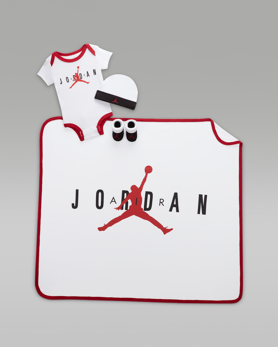 Air Jordan Baby Bodysuit, Beanie, Booties and Blanket Set - White
