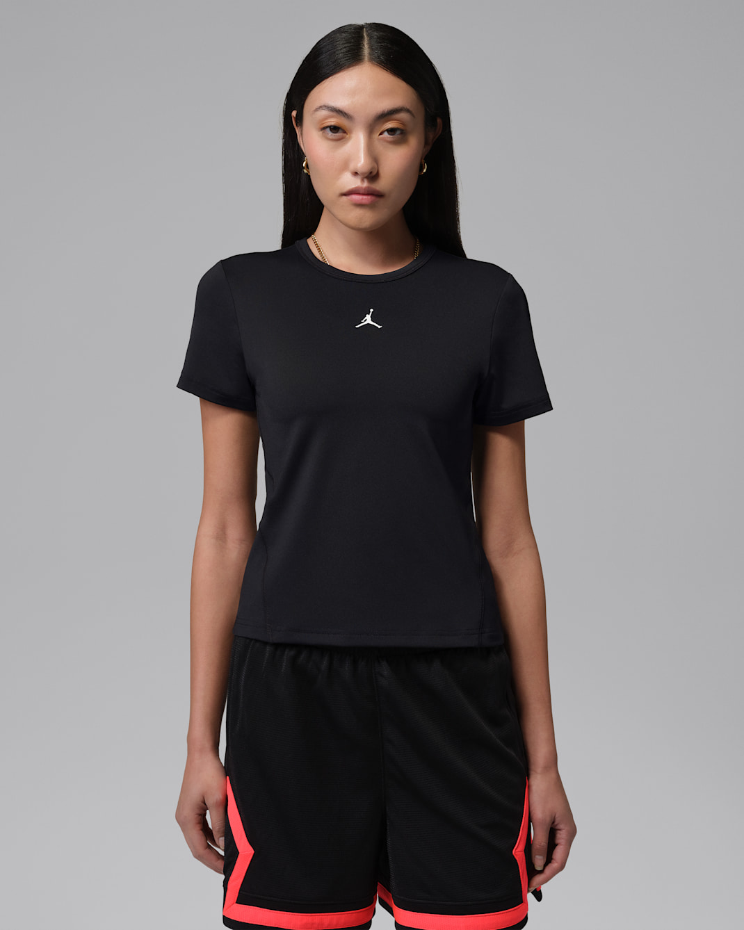 조던 스포츠 에센셜 여성 드라이 핏 반팔 탑 - 블랙/화이트