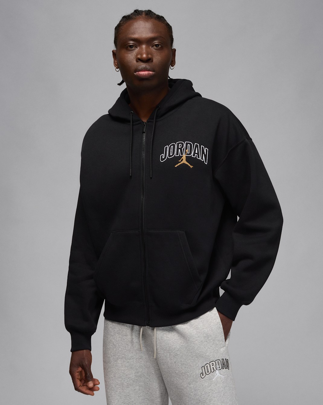 Jordan Brooklyn Fleece Men's Oversized Full-Zip Hoodie - Black/Metallic Gold