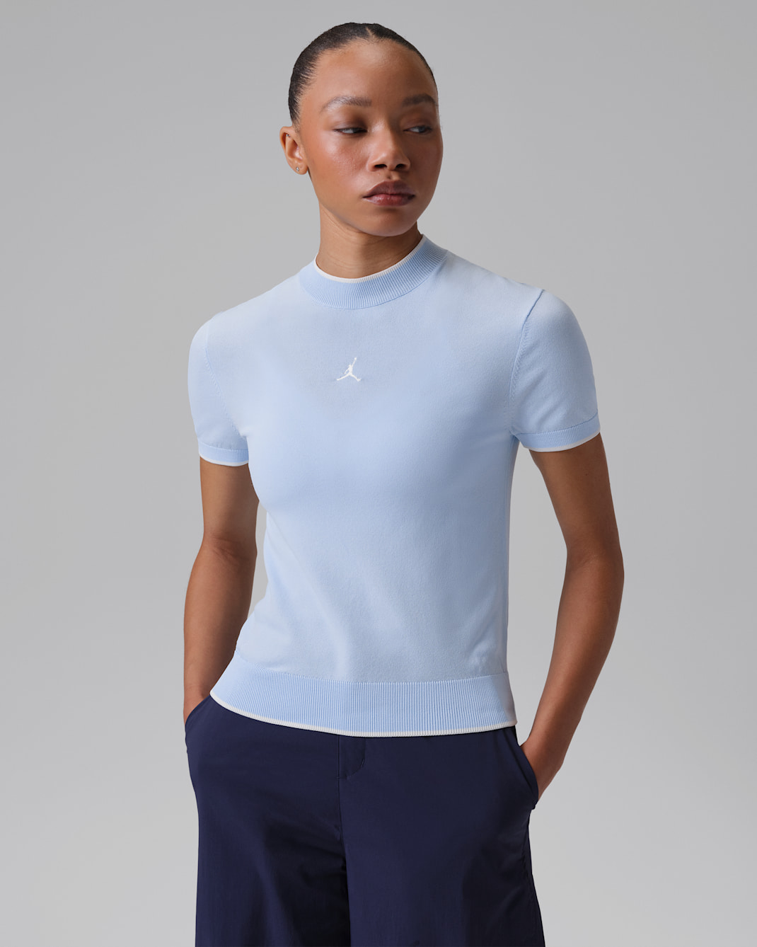 Jordan Sport Women's Mock-Neck Short-Sleeve Golf Top - Hydrogen Blue/Sail