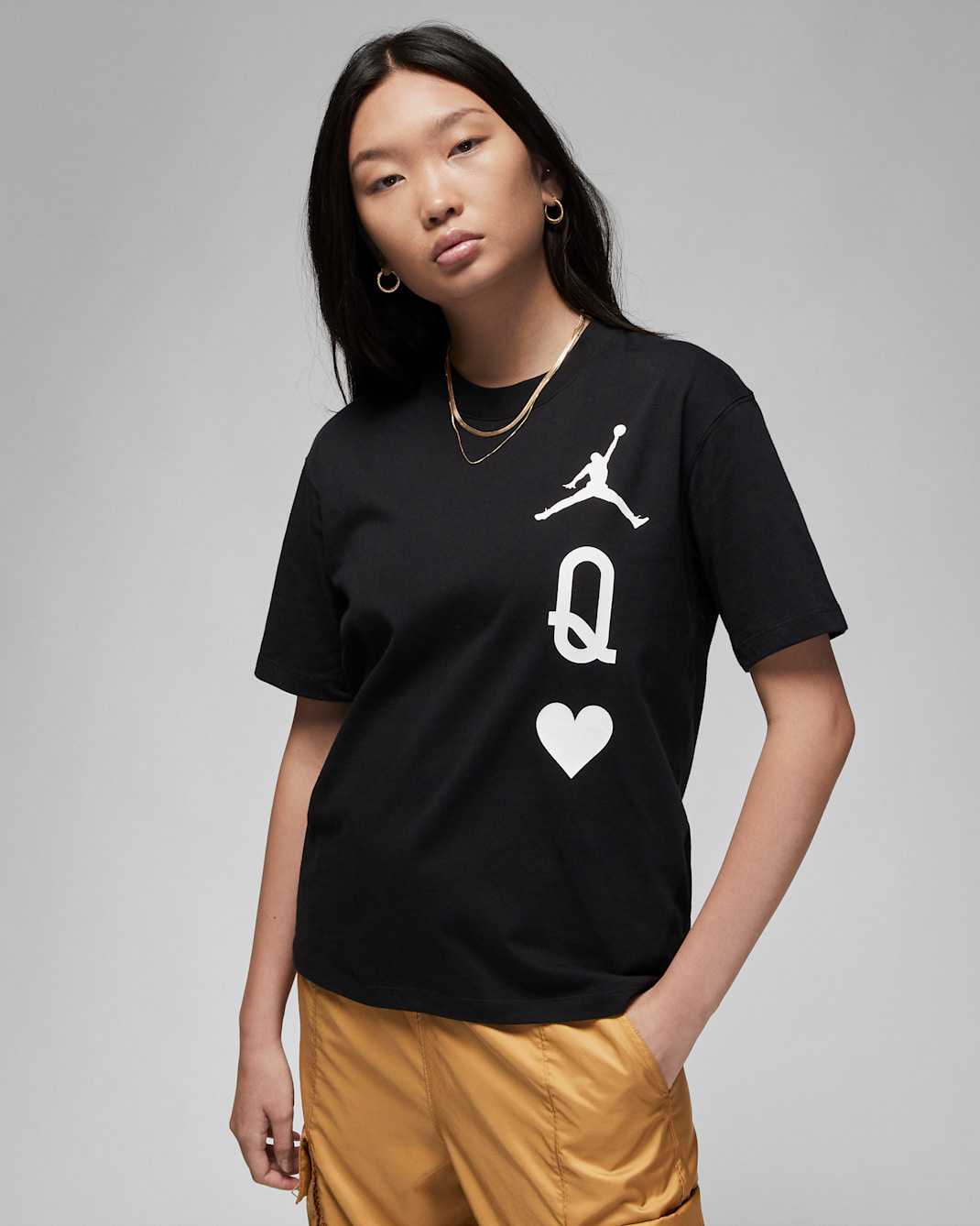 조던 플라이트 여성 티셔츠 - 블랙/화이트