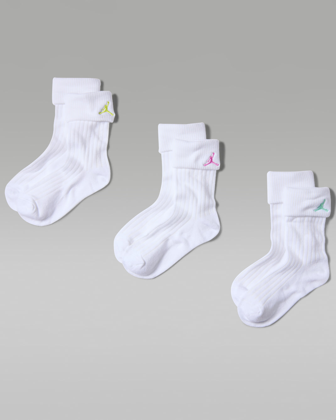 Jordan Kids' Fold-Over Micro-Crew Socks (3 Pairs) - White/Green Glow