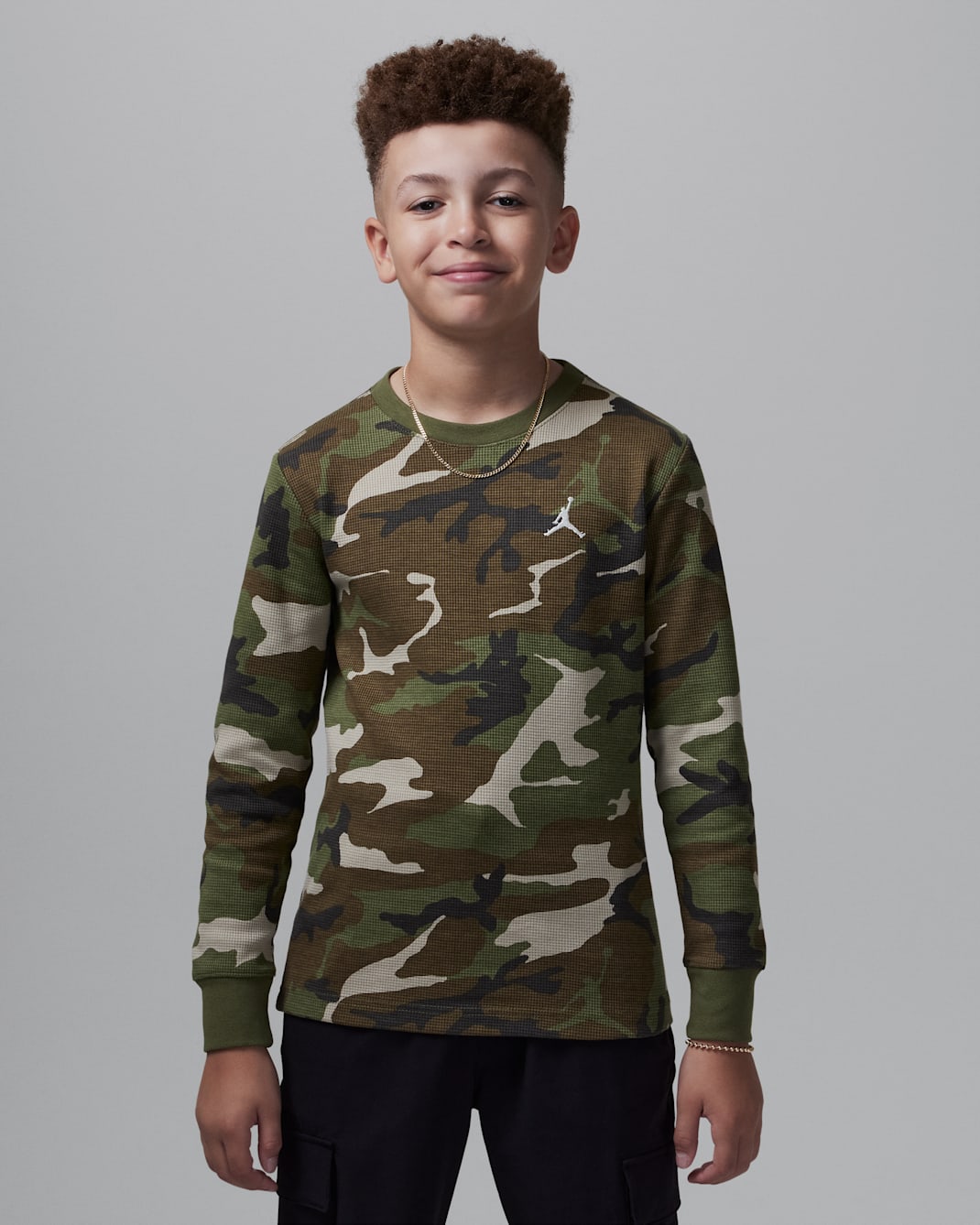 Jordan Brooklyn Essentials Big Kids' Camo Long Sleeve Top - Medium Olive