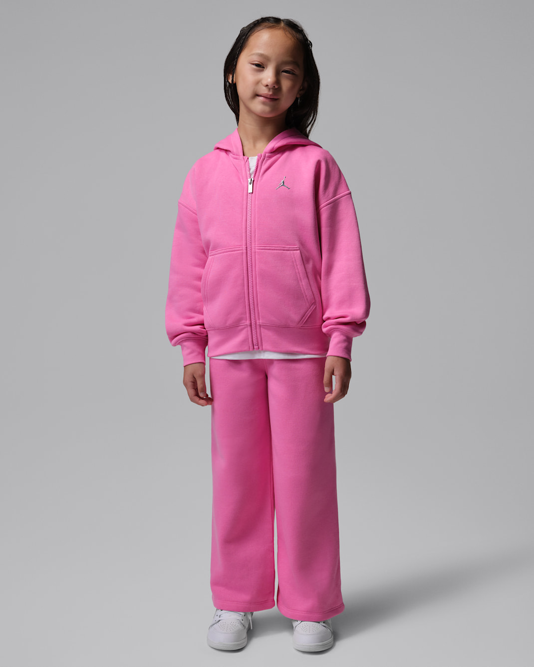 Conjunto de 2 piezas con sudadera con gorro de cierre completo para niños talla pequeña Jordan Brooklyn Fleece - Rosa alegre