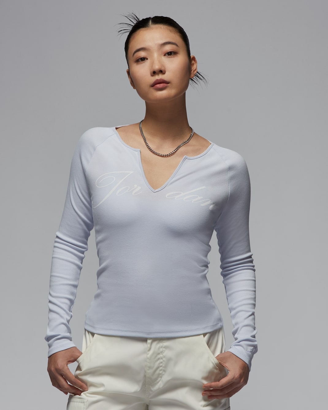 เสื้อแขนยาวผ้าร่องผู้หญิง Jordan - Football Grey/ขาว