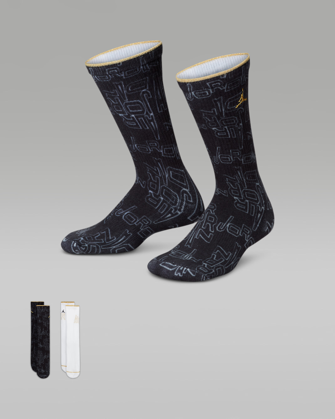 Jordan Black and Gold Crew Socks (2 Pairs) Big Kids Socks - Black