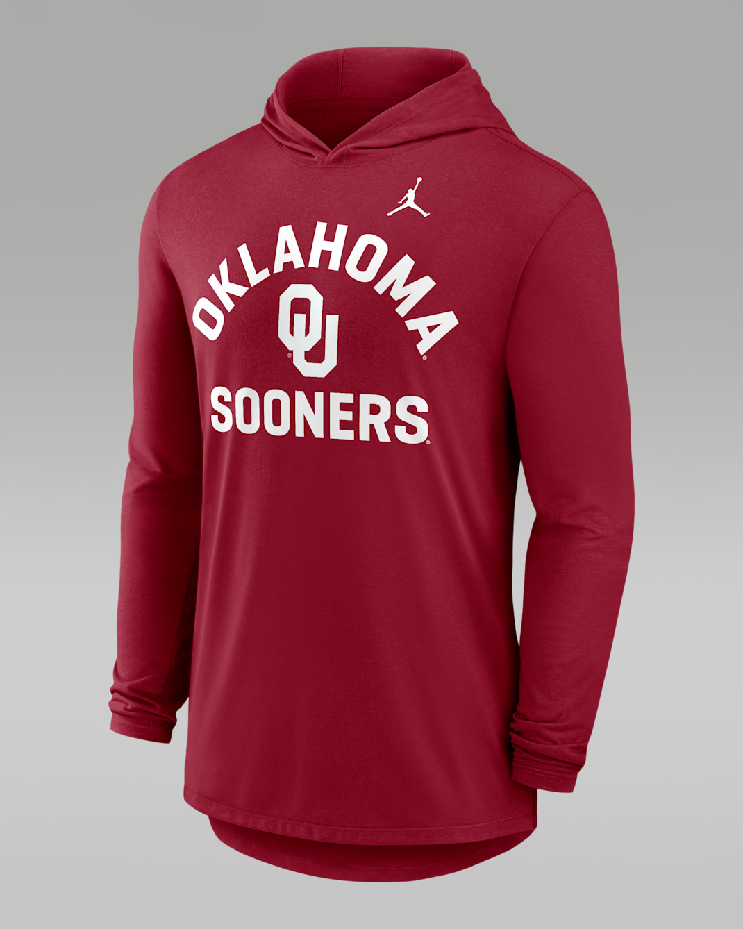 Oklahoma Primetime Arch Men's Jordan Brand Dri-FIT College Long-Sleeve Hooded T-Shirt - Crimson
