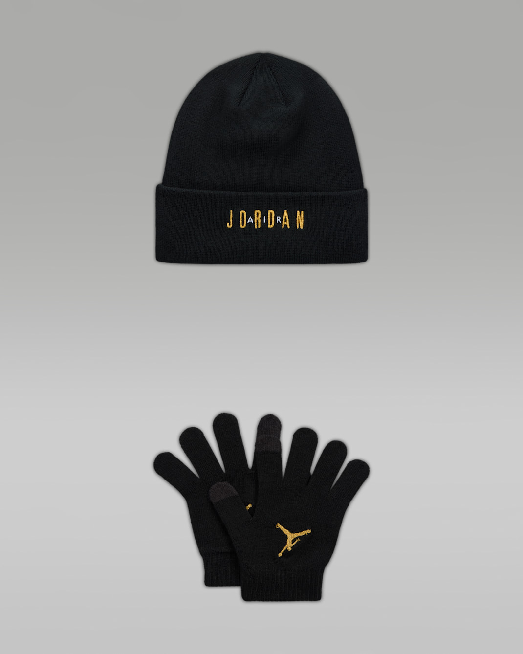 조던 주니어 투피스 비니 세트 - 블랙/골드