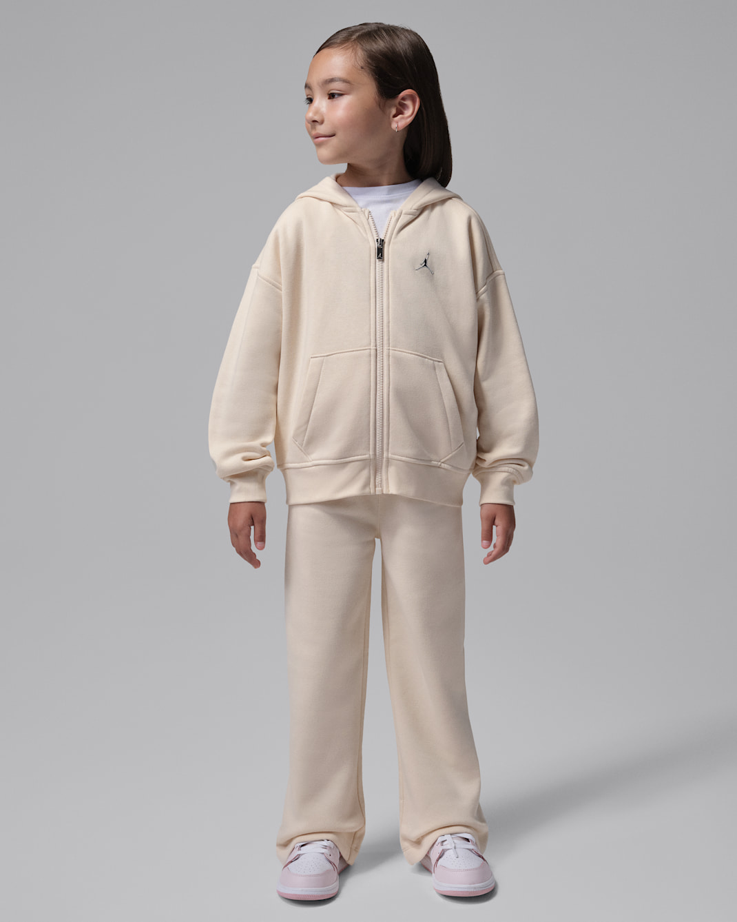 Conjunto de 2 piezas con sudadera con gorro de cierre completo para niños talla pequeña Jordan Brooklyn Fleece - Blanco perla