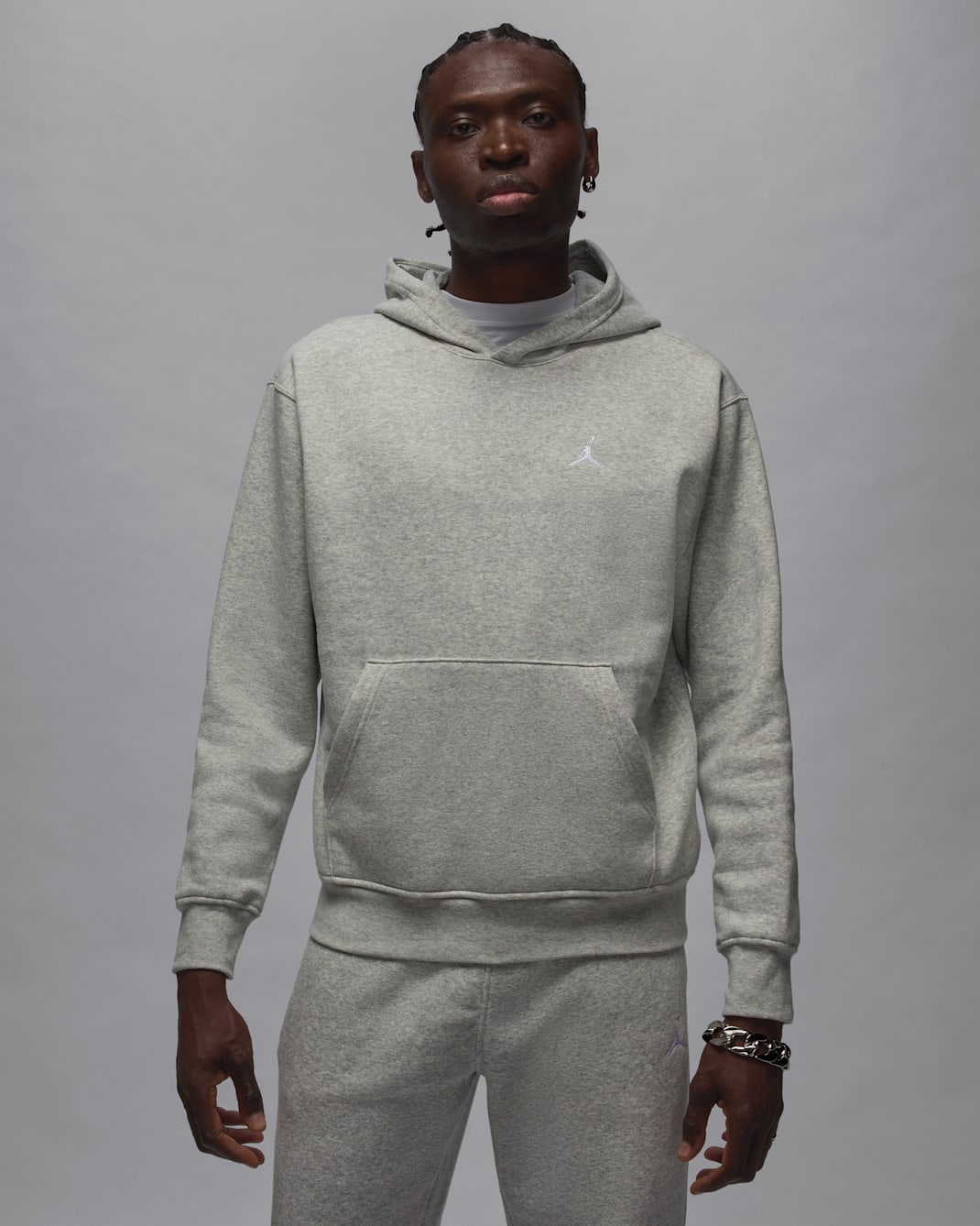 Sudadera con gorro sin cierre para hombre Jordan Brooklyn Fleece - Gris jaspeado/Blanco