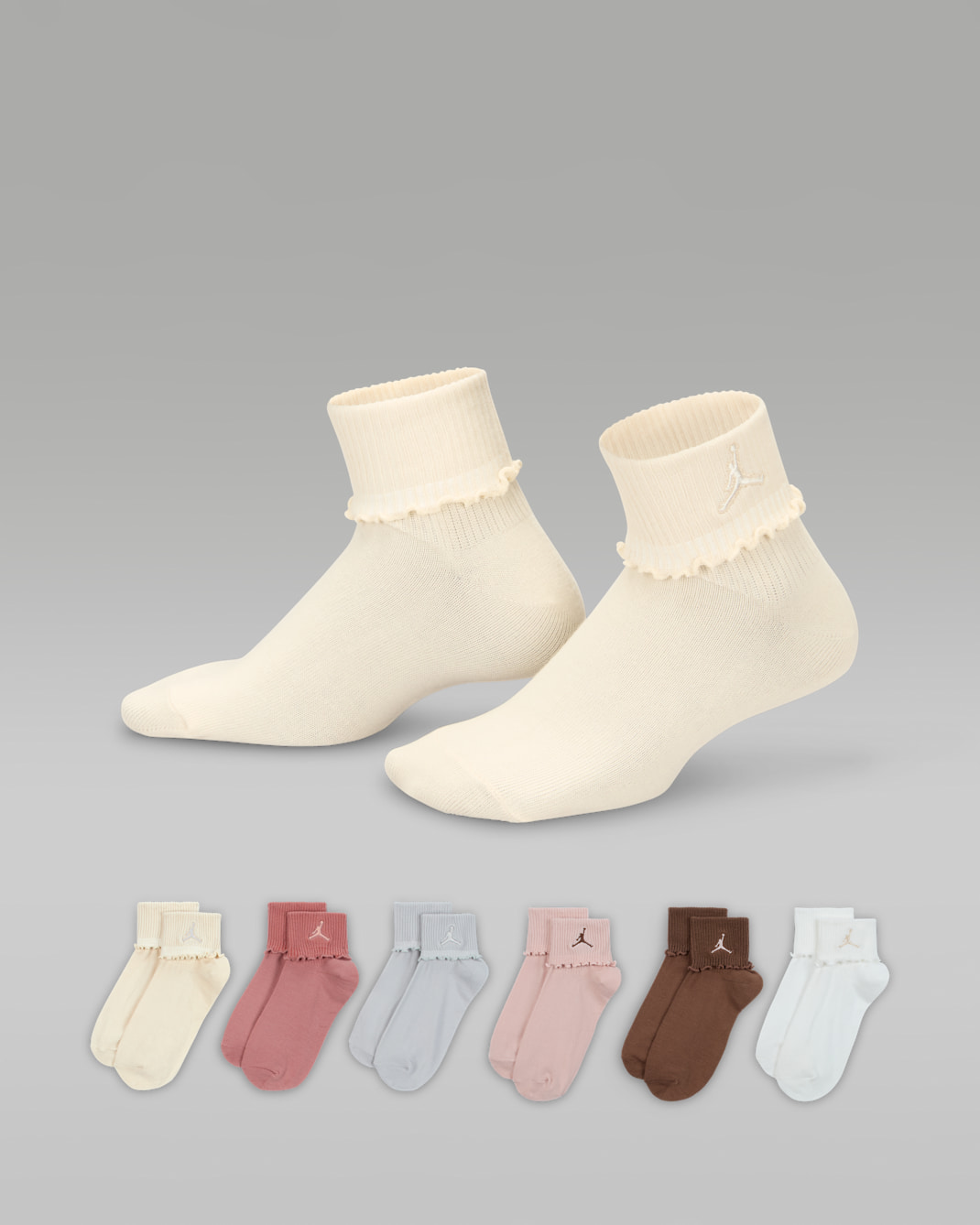Calcetines al tobillo plegables para niños talla grande (6 pares) Jordan - Café claro leyenda