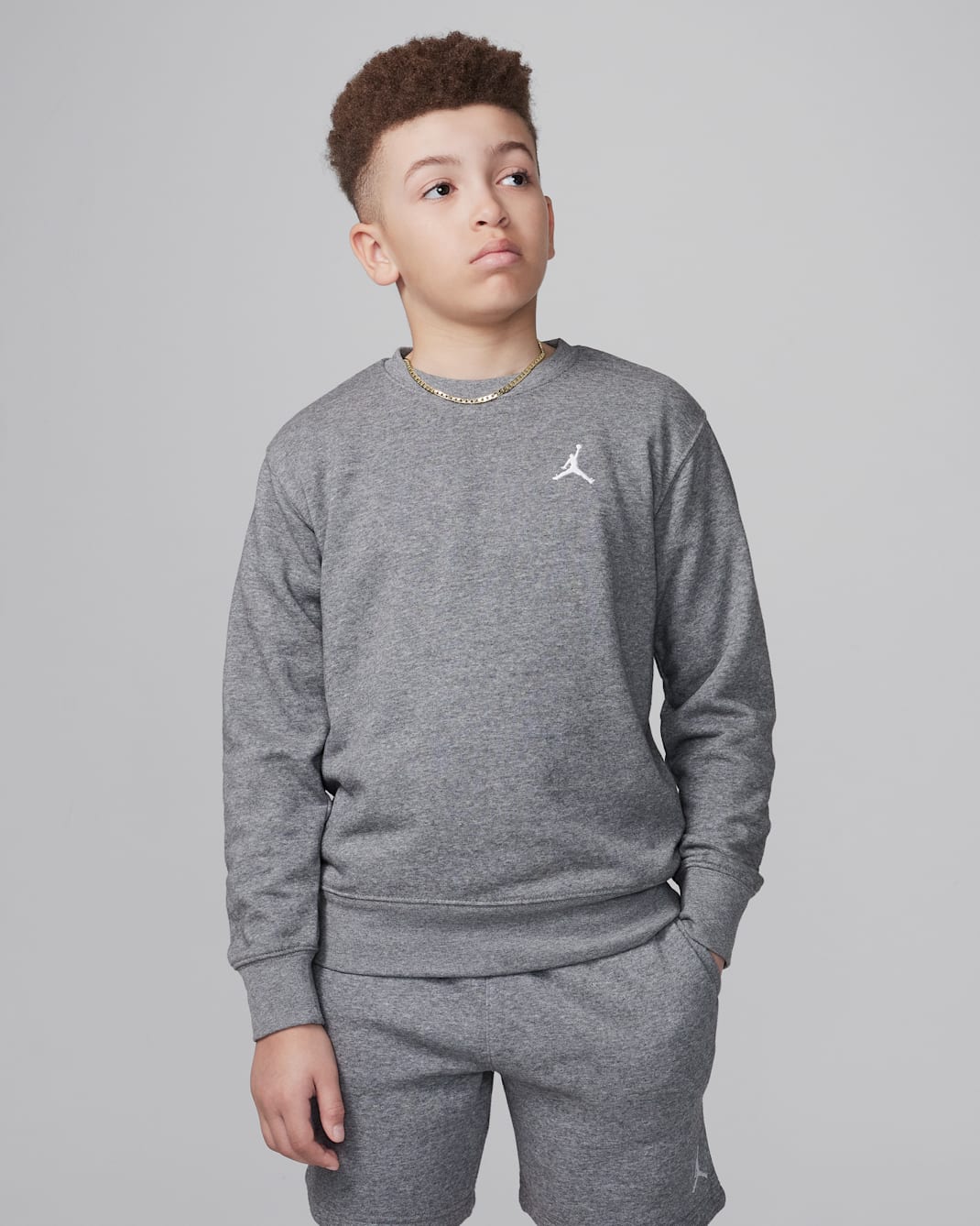 Jordan Brooklyn French Terry Essentials Big Kids' Crew - Carbon Heather