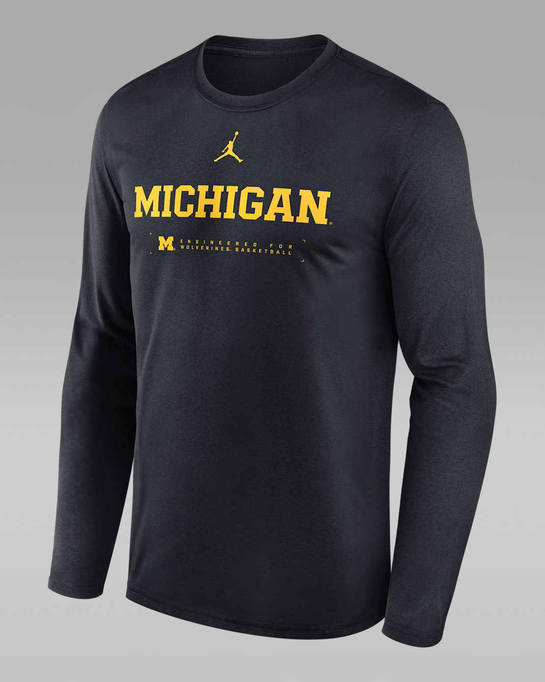 Michigan Courtside Basketball Shootaround Legend Men's Jordan Brand Dri-FIT College Long-Sleeve T-Shirt - Navy
