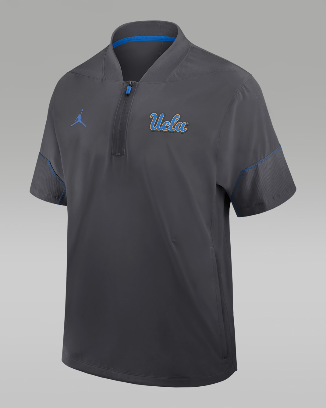 UCLA Sideline Coach Men's Jordan Brand College 1/2-Zip Short-Sleeve Hooded Jacket - Anthracite
