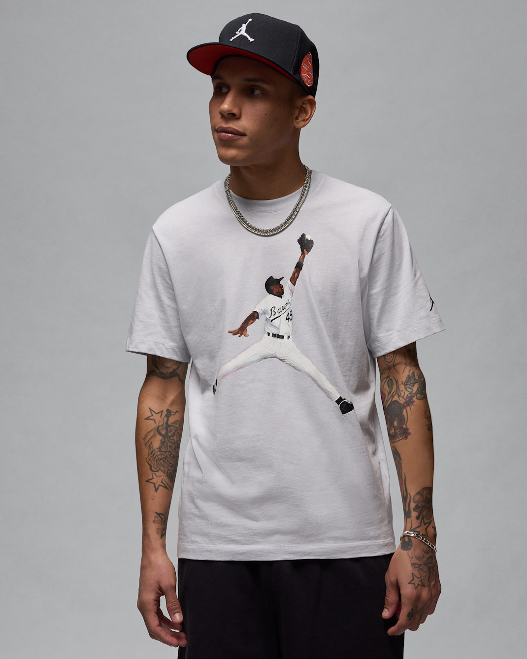 เสื้อยืดผู้ชาย Jordan Flight MVP - Pure Platinum/ดำ/ดำ