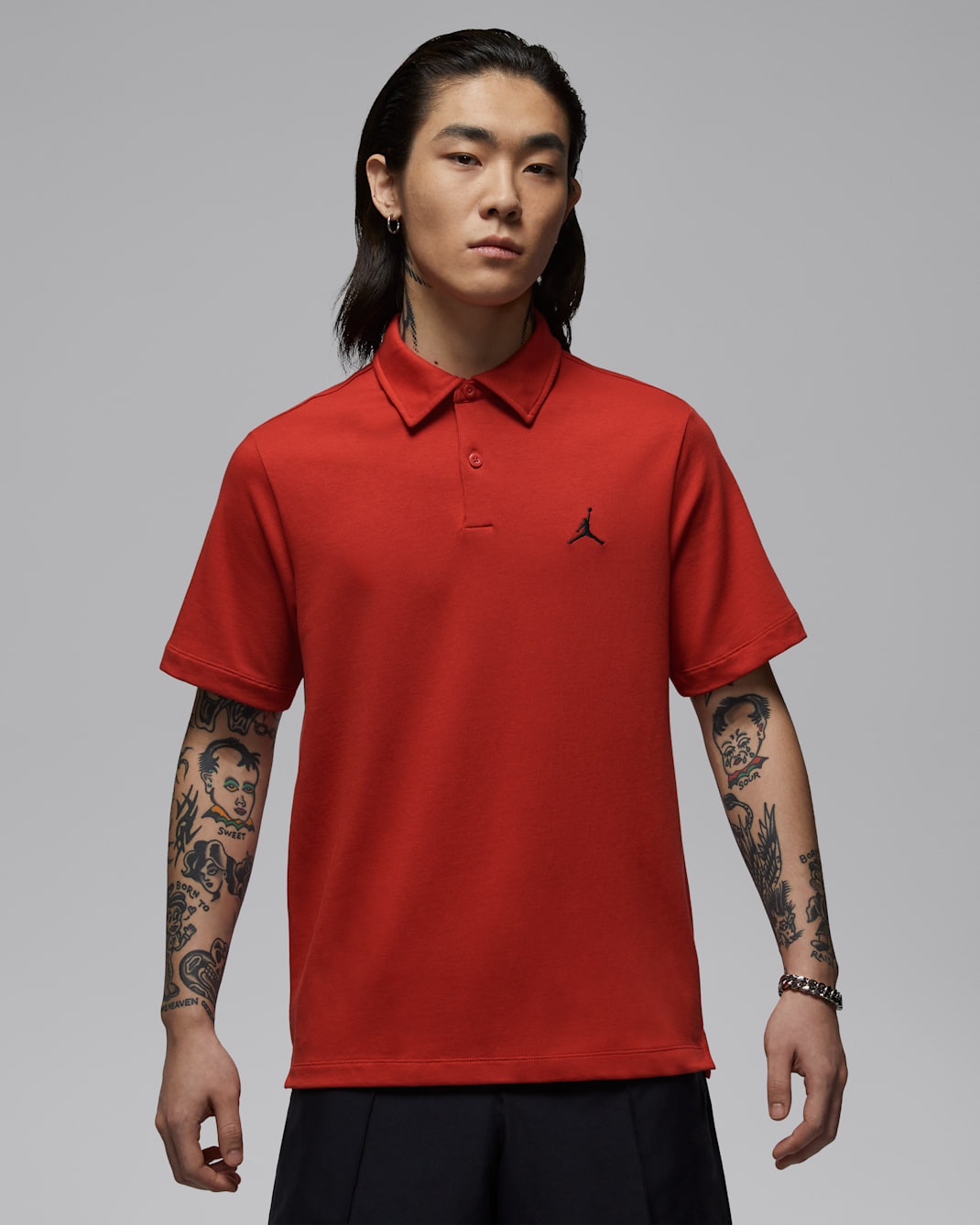 เสื้อโปโลกอล์ฟผู้ชาย Dri-FIT Jordan Sport - Mystic Red/ดำ