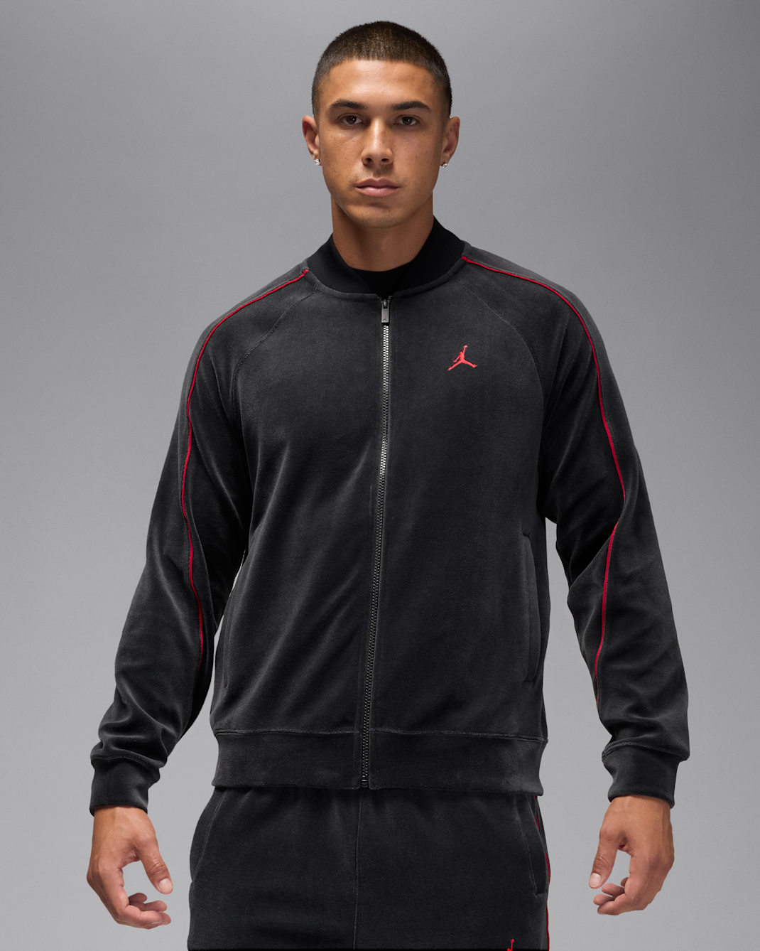Jordan Brooklyn Men's Velour Track Jacket - Black/Gym Red