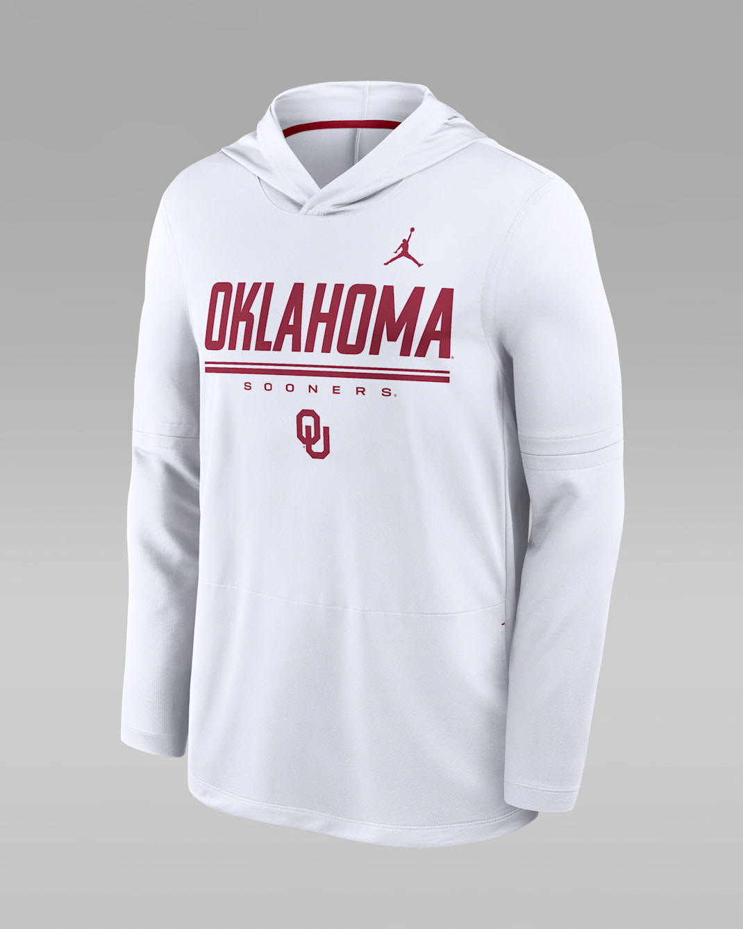 Playera de manga larga universitaria marca Jordan Dri-FIT con gorro para hombre Oklahoma Sideline - Blanco/Carmesí team