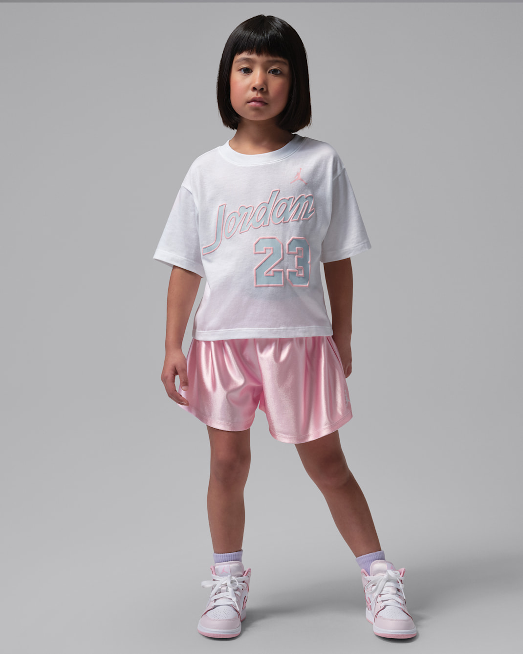 Conjunto de 2 piezas con shorts Flowy Durasheen para niños talla pequeña Jordan - Rosa suave medio