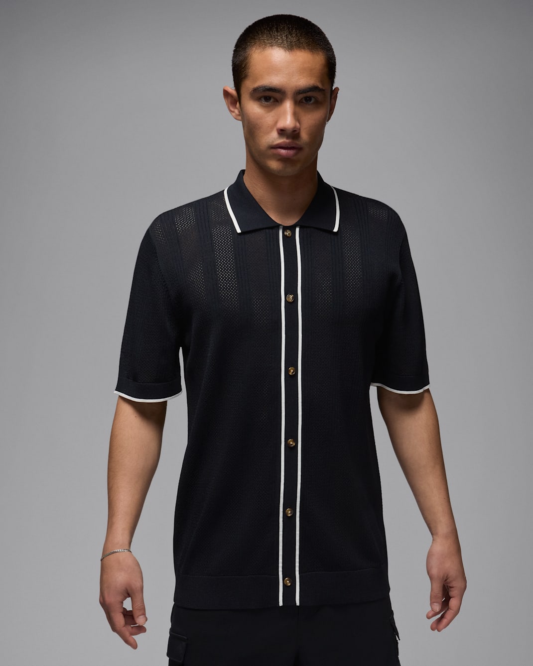 Jordan Sport Men's Knit Button-Down Golf Top - Black/Phantom/Black