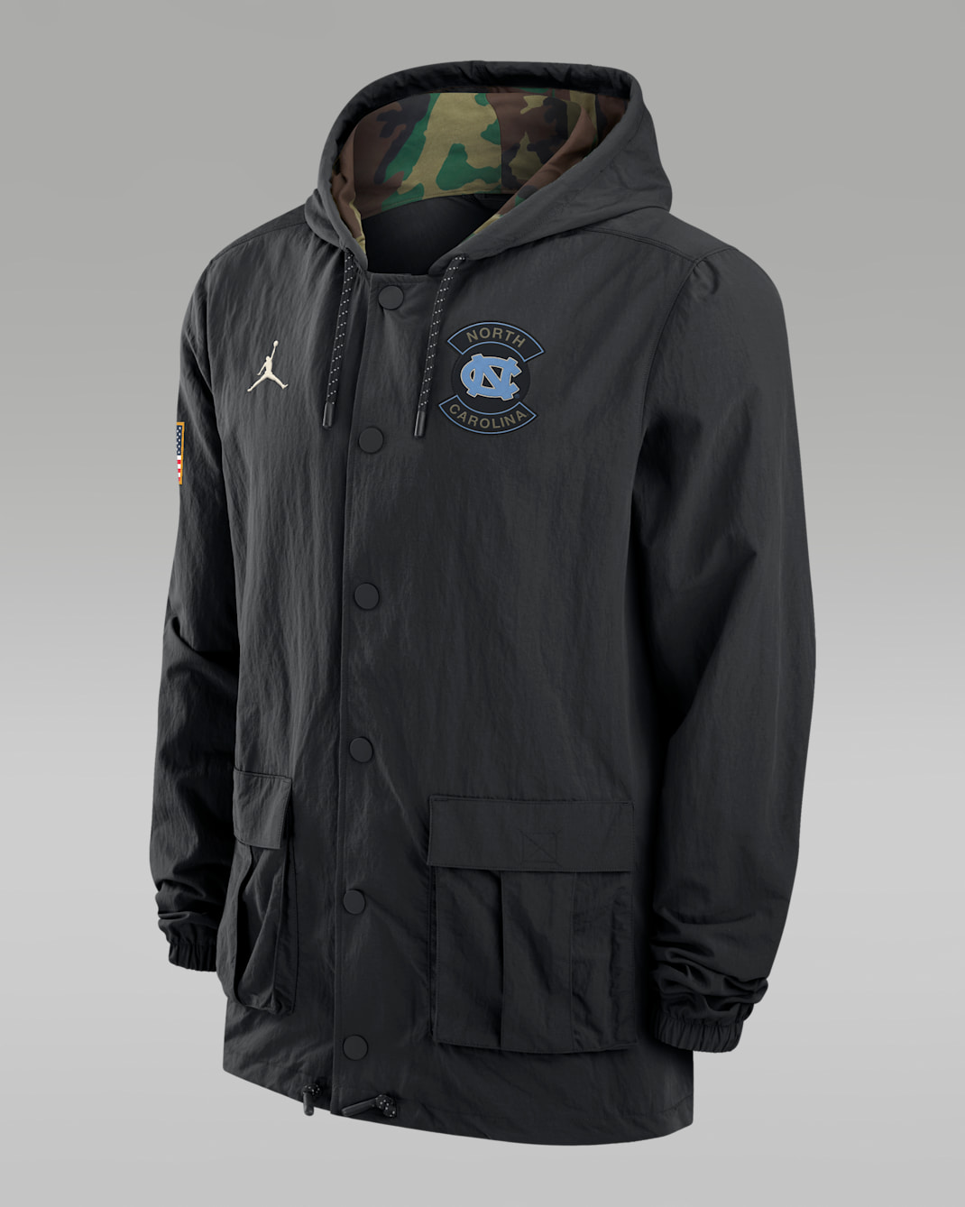 North Carolina Men's Jordan Brand Full-Snap Hooded Military Jacket - Black