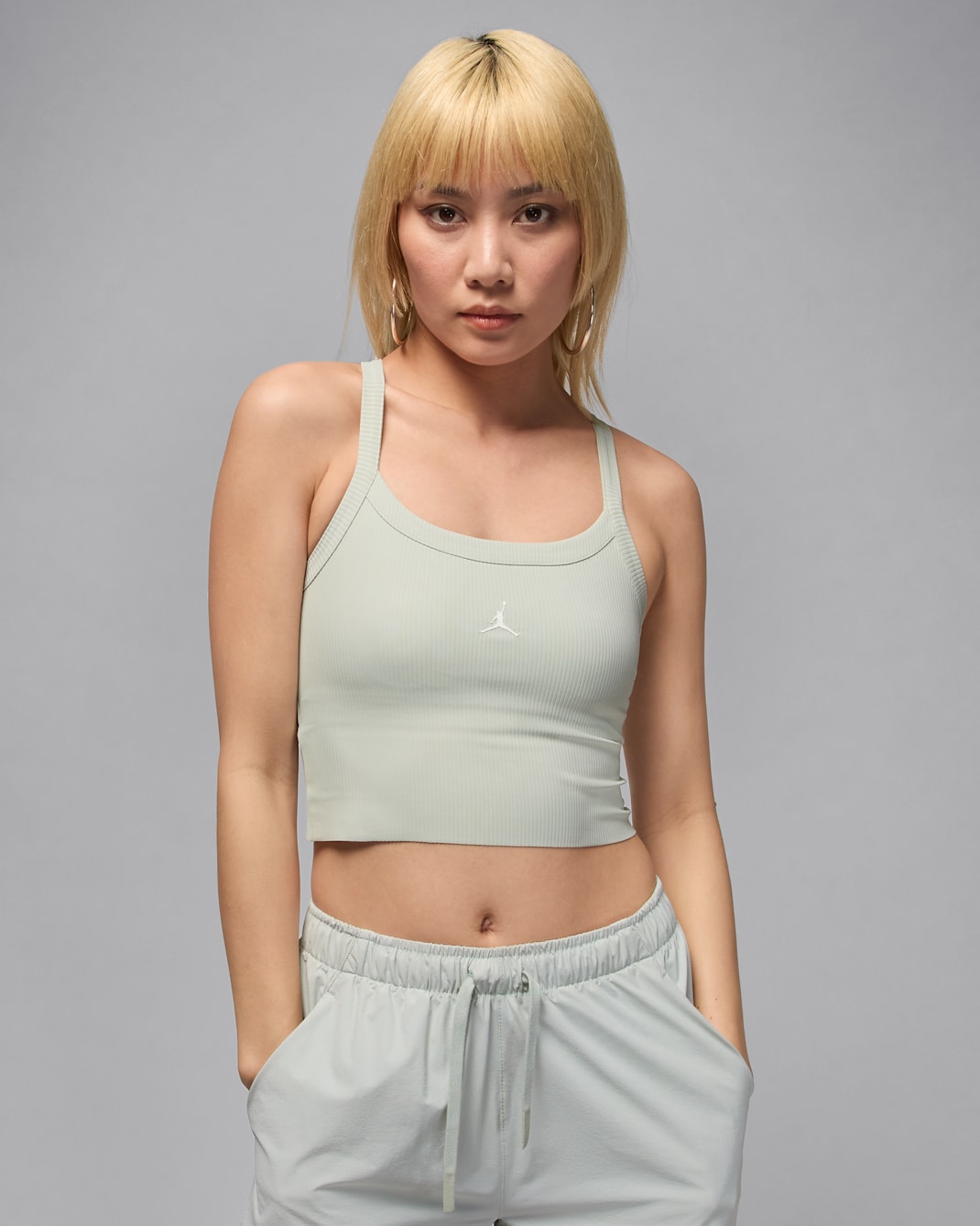 ジョーダン スポーツ ウィメンズ Dri-FIT リブ タンクトップ - ライトシルバー/ホワイト