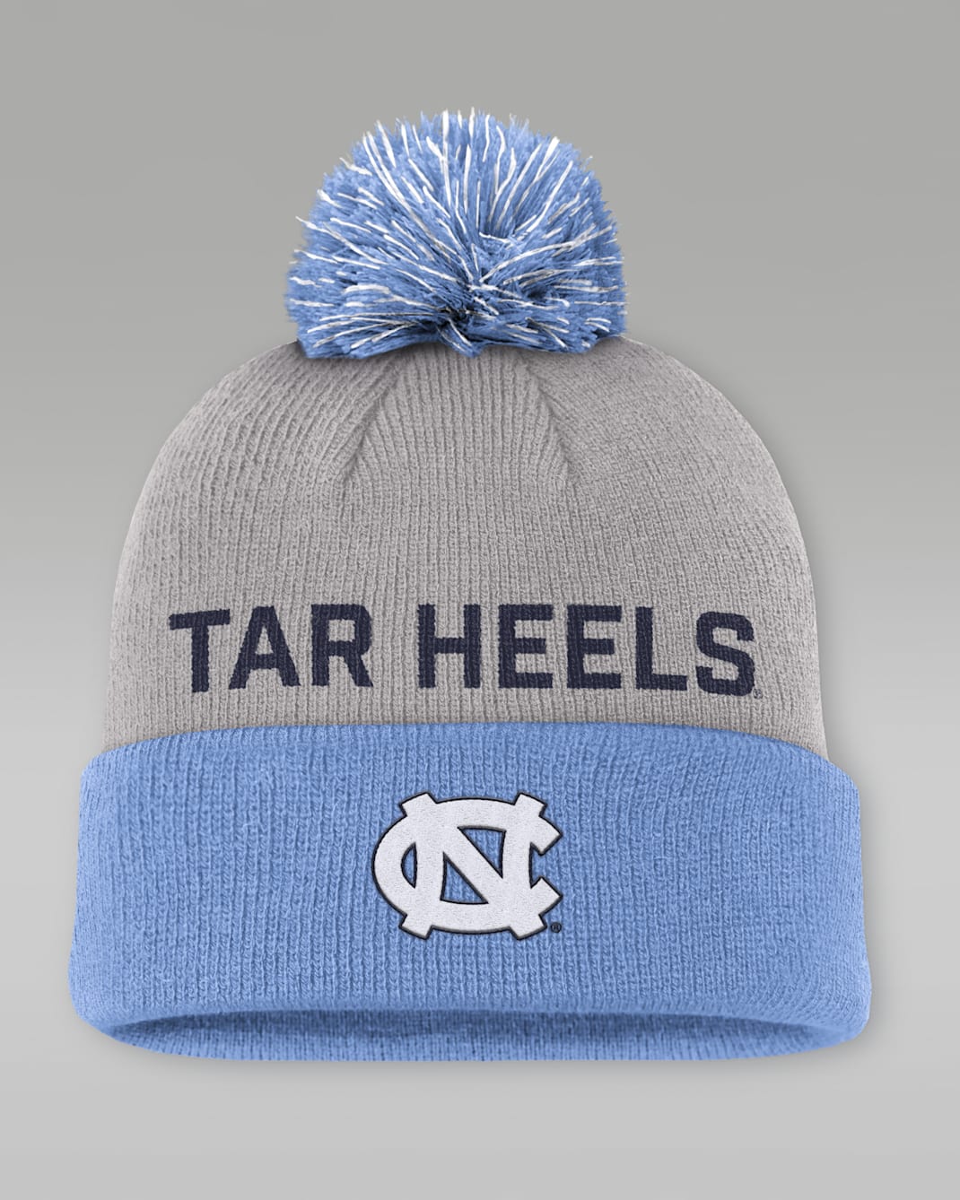 North Carolina Primetime Peak Men's Jordan Brand College Cuffed Pom Beanie - Grey