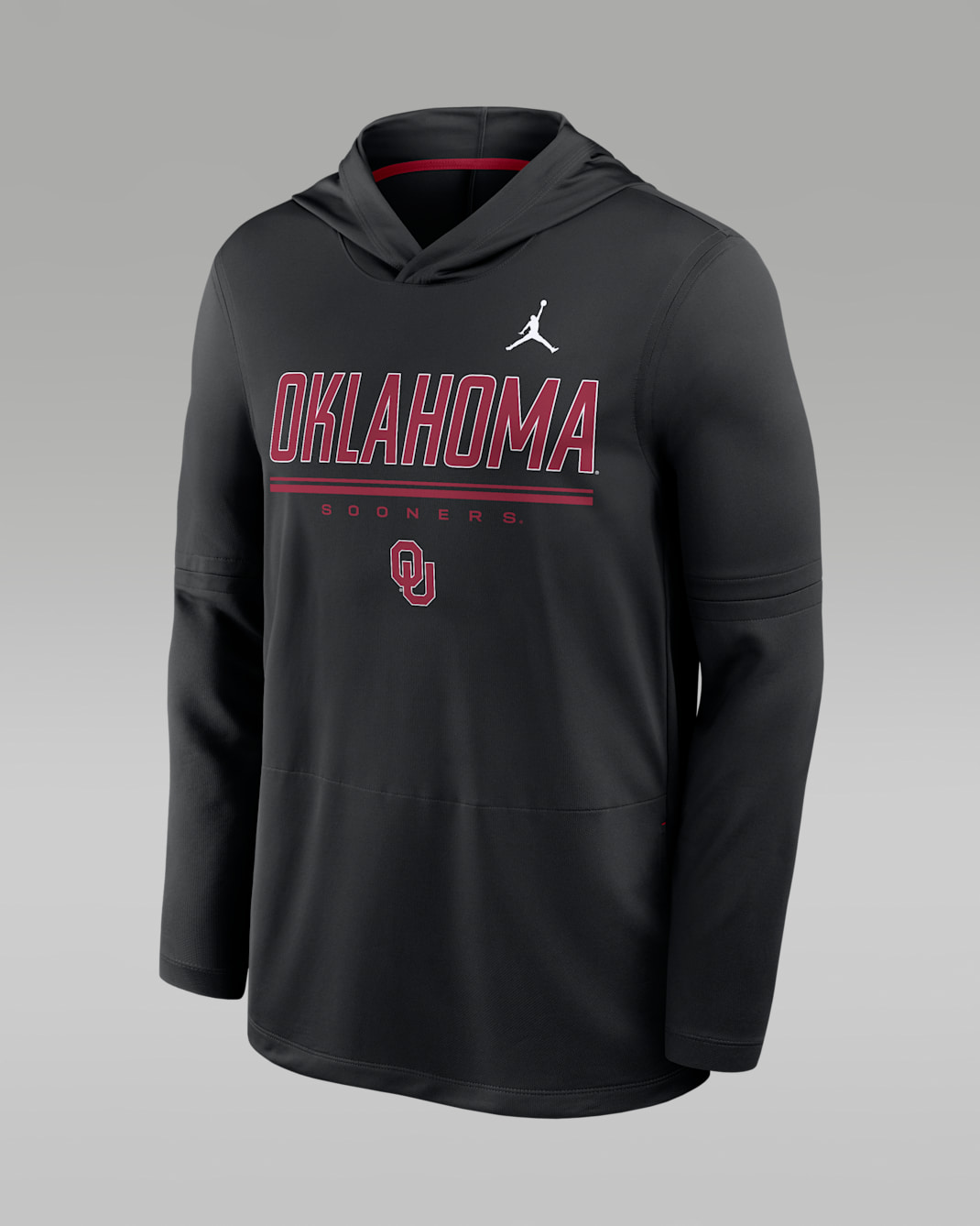 Playera de manga larga universitaria marca Jordan Dri-FIT con gorro para hombre Oklahoma Sideline - Negro/Carmesí team