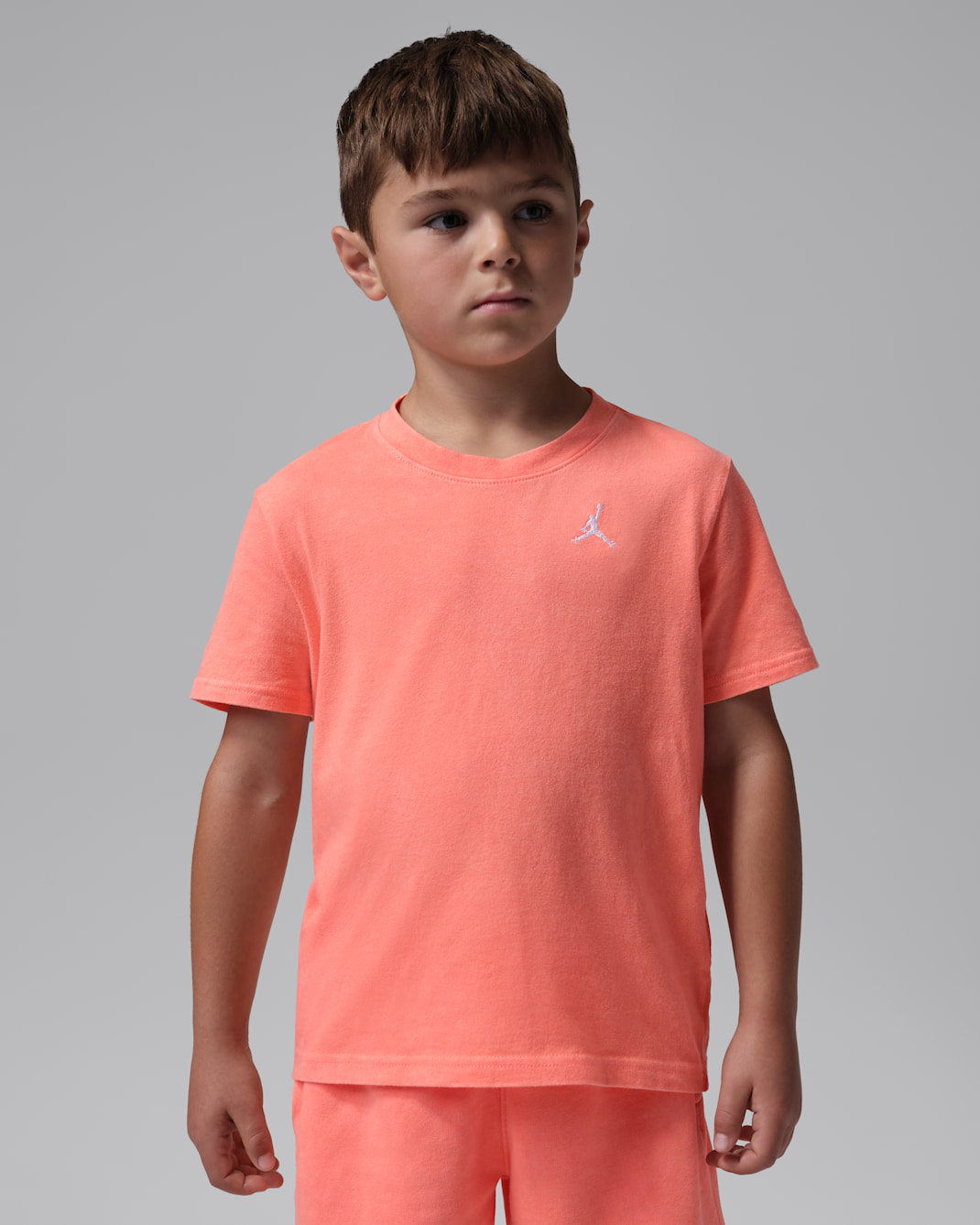 Jordan Little Kids' Air Embroidered Acid Wash T-Shirt - Bright Mango