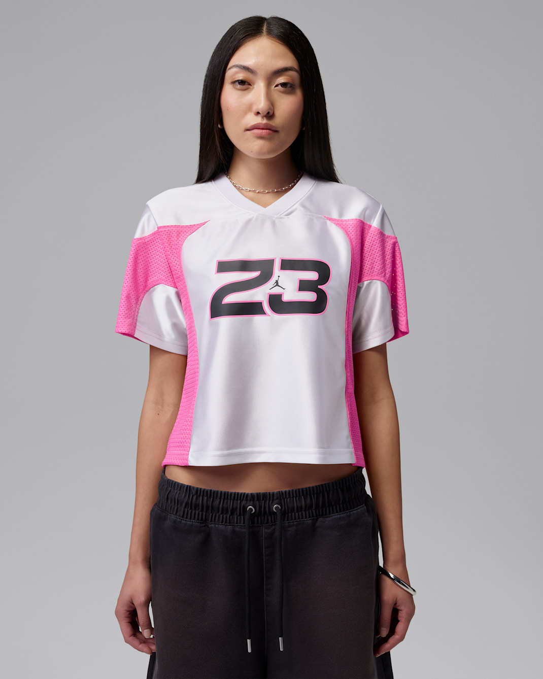 조던 플라이트 여성 저지 - 화이트/핑크시클/블랙