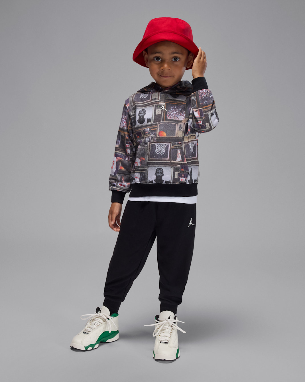 ジョーダン ベビー ブルックリン フレンチテリー ツーピース プリント プルオーバー パーカー セットアップ - ブラック