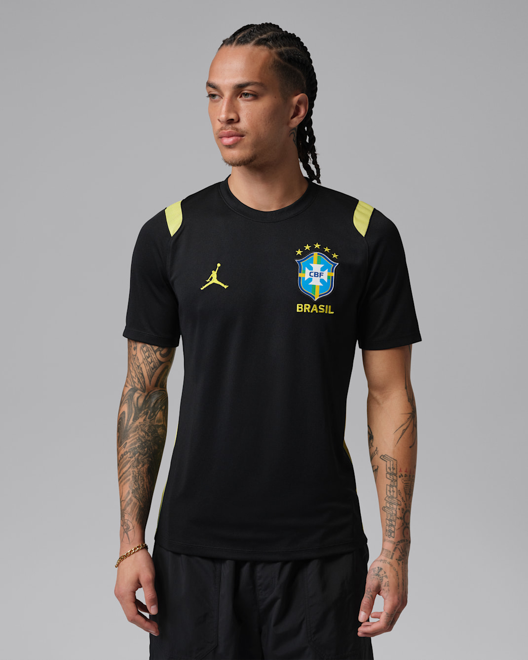 Brazil Academy Pro Men's Jordan Dri-FIT Soccer Short-Sleeve Knit Top - Black/Yellow Pulse/Light Menta/Infrared 23