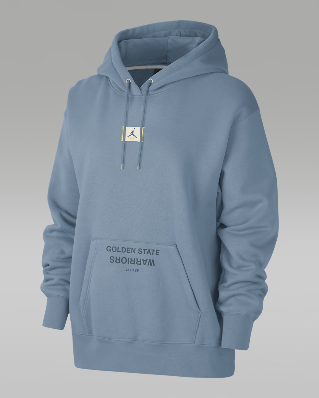 Sudadera sin cierre con gorro forrado de satén Jordan de la NBA para mujer Golden State Warriors Flight Fleece - Pizarra cenizo/Azul marino militar