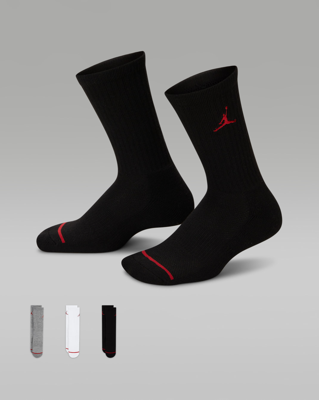 Jordan Big Kids' Crew Socks (3 Pairs) - Dark Grey Heather