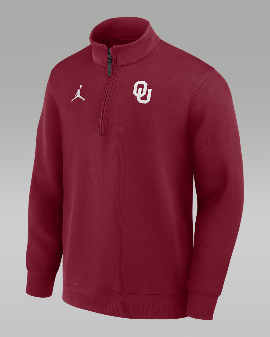 Playera de manga larga universitaria marca Jordan Dri-FIT de medio cierre para hombre Oklahoma Coaches - Carmesí