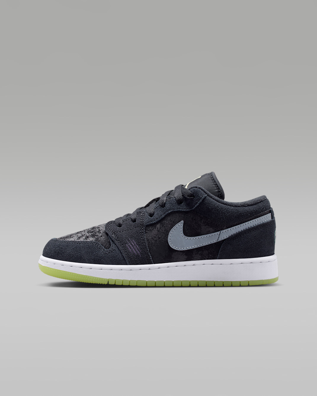 Air Jordan 1 Low kinderschoenen - Zwart/Barely Volt/Dark Raisin/Iron Grey