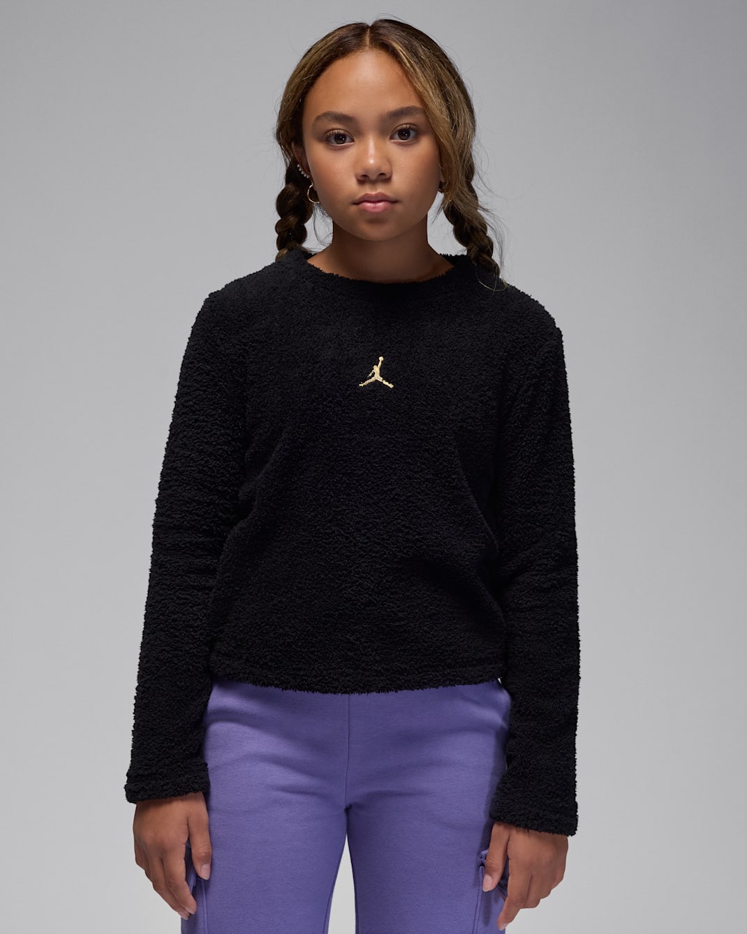 Playera de cuello redondo de bouclé para niños talla grande Jordan Mountainside - Negro