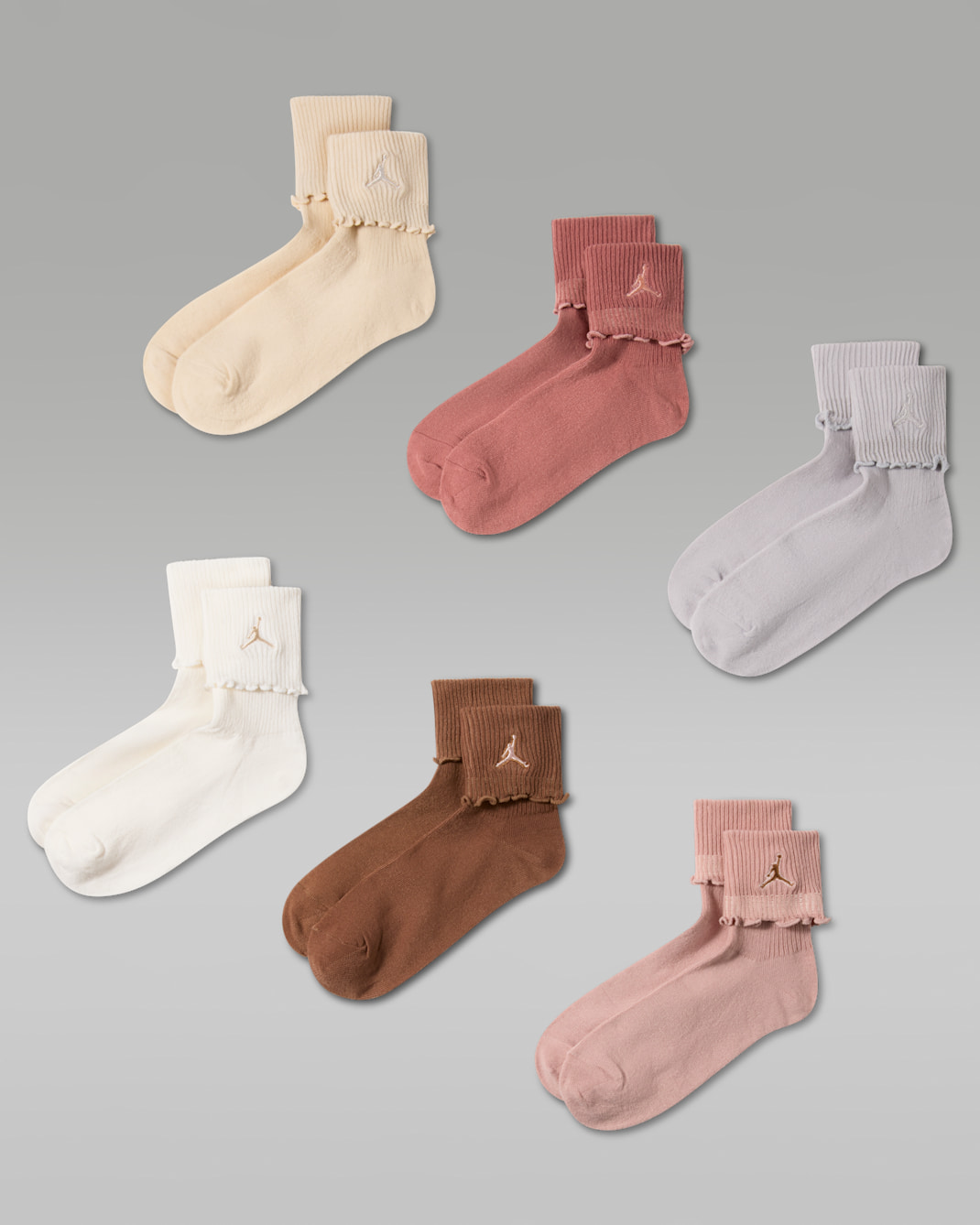 Calcetines al tobillo plegables para niños talla grande (6 pares) Jordan - Café claro leyenda