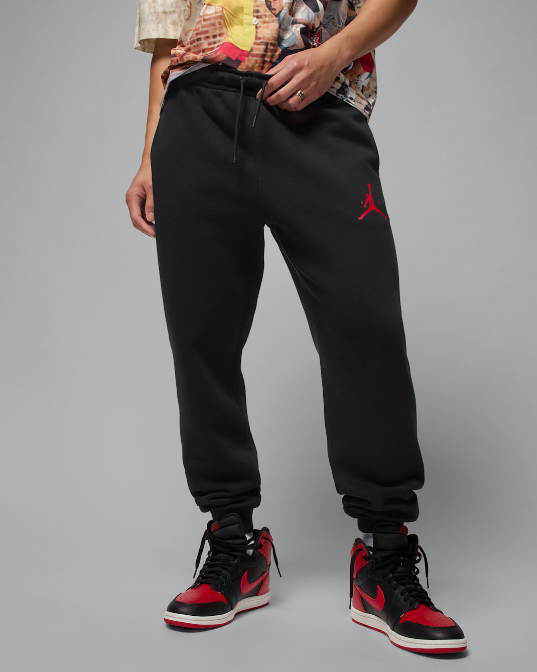Pants Jordan Jumpman de tejido Fleece para hombre - Negro/Blanco/Rojo gimnasio