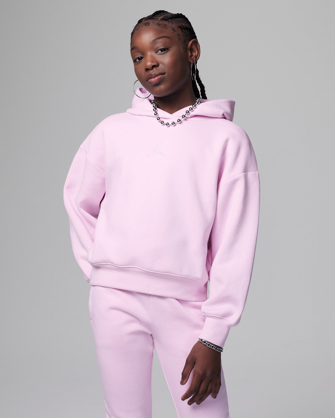 Bluza z kapturem dla dużych dzieci Jordan Icon Play Pullover Hoodie - Pink Foam