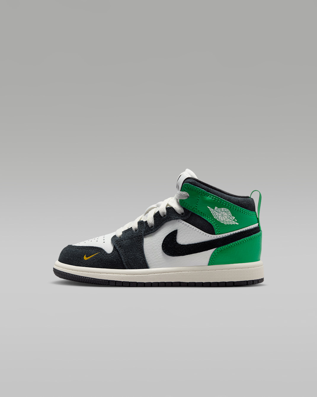Jordan 1 Mid-sko til mindre børn - Summit White/Lucky Green/University Gold/sort